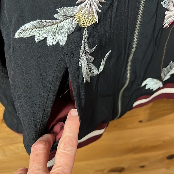 ELEVENSES Embroidered Solstice Floral Bomber Jacket size XS Anthropologie Black - Picture 12 of 13